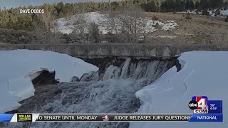 A crack found in Panguitch Lake dam causes closure of Utah highway [upl. by Aissatsana]