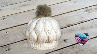 Bonnet feuilles en relief magnifique 22  Beanie hat leaf stitch english subtitles [upl. by Grefer600]