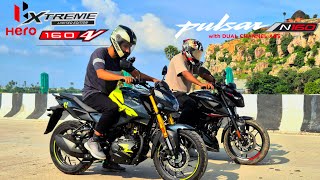 2024 Hero Xtreme 160r 4v Vs Bajaj Pulsar n160  Drag Race 🔥 Bajaj Vs Hero [upl. by Napas]