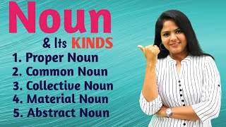 Noun and its kinds  Proper Common  Collective  Material  Abstract  In ENGLISH GRAMMAR [upl. by Ringler]