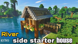 Wooden starter house on river  minecraft with RTX GRAPHICS minecraft [upl. by Shalom]