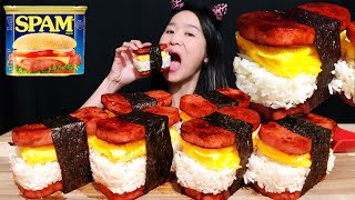 HUGE SPAM MUSUBI MUKBANG How To Make Spam Musubi w Egg Recipe amp Cooking  Asmr Eating Sounds [upl. by Arocet]