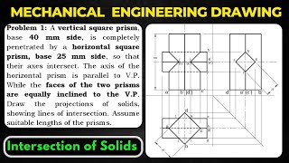 Intersection of Solid  Problem 1  Square Prism  ME Drawing engineeringdrawing drawing [upl. by Rise65]