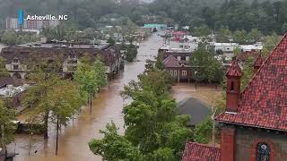 Drone footage of Asheville flooding Biltmore Village damage seen in Helene aftermath [upl. by Noraf871]