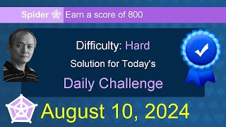 Microsoft Solitaire Collection Spider  Hard  August 10 2024 [upl. by Gan]