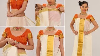 Kerala Style Saree  How to Wear Kerala Style Saree Step by Step Perfect Saree Draping To Look Slim [upl. by Ahseined]