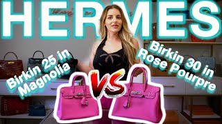 HERMES Pink Birkin Comparison Birkin 25 quotMagnoliaquot Novillo vs Birkin 30 quotRose Pourprequot Togo Leather [upl. by Aerdnak]