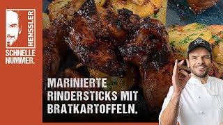 Schnelles Marinierte Rindersticks mit Bratkartoffeln Rezept von Steffen Henssler [upl. by Wahl33]