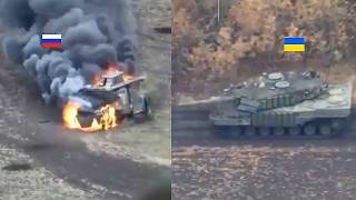 Leopard tank attacks Russian tank convoy and destroys them [upl. by Darnok859]