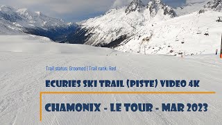 Le Tour Chamonix Ecuries ski trail piste video in 4K Nice introduction into the area Red Run [upl. by Sheply]