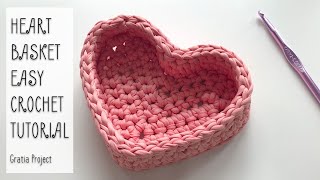 Heart Basket Easy Crochet Tutorial [upl. by Neenaej]