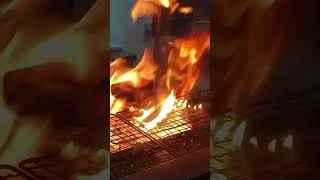 Flaming yakitori grill at yakitoriya [upl. by Enyaw520]