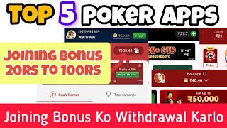 Top 5 Real Money Poker Apps  50 rs Joining Bonus [upl. by Ecirtaed783]