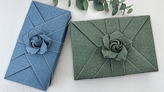 Gift Wrapping Ideas  禮物包裝長方形  摺紙玫瑰花教學（Step By Step） [upl. by Ardnalak]