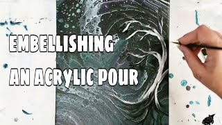 Embellishing a custom acrylic pour tree ring painting [upl. by Deeanne]