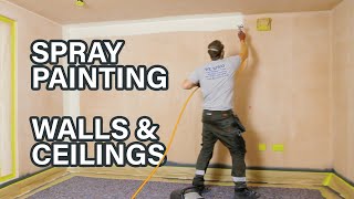 Spray Painting Walls and Ceilings with a WAGNER PP90 Airless Paint Sprayer [upl. by Shanks]