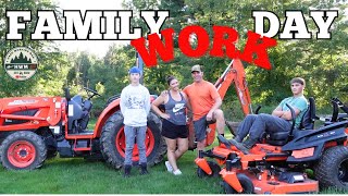 Digging a Pond Trimming Trees amp Mowing the Lawn Family Edition [upl. by Bathulda]