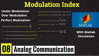 Modulation Index  Under Over and Perfect Modulation in MATLAB  Lec08 [upl. by Buxton]