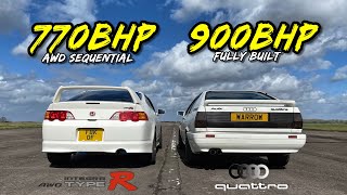 RAW POWER 900HP AUDI QUATTRO vs AWD 770HP HONDA INTEGRA [upl. by Alletneuq859]