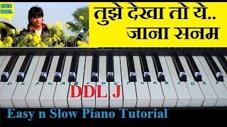 Tujhe Dekha to Ye Jana Sanam Tutorial On Piano With Notes DDLJ [upl. by Elidad]