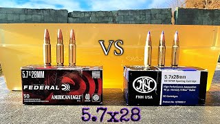 Federal American Eagle 57x28 amp FN SS197 Ballistic Gel Test [upl. by Rafferty]