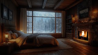 Snowstorm with Relaxing Fire Burning and Crackling Fireplace Sounds  Sleep Well with Warm Cabin [upl. by Norehc640]