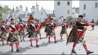 2023 Atholl Highlanders Parade march on led by Atholl Pipe Band at Blair Castle in Scotland [upl. by Zebedee38]