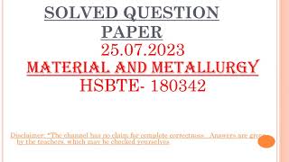 MM 23 QP MATERIAL METALLURGY SOLVED 180342250723 [upl. by Oned]