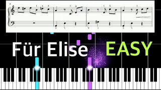 Für Elise EASY PIANO Tutorial  Beethoven FREE PDF [upl. by Ayerdna637]