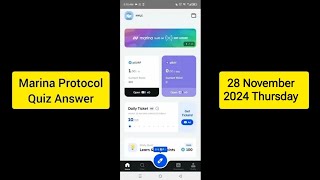 Marina Protocol Crypto Airdrop Answers Today 28 November 2024  Quiz Answers Today MarinaProtocol [upl. by Jerrine373]