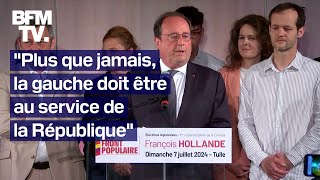 Résultats législatives 2024 la prise de parole de François Hollande en intégralité [upl. by Nocam]