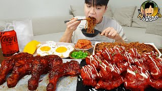 ASMR MUKBANG 슈프림 양념 치킨먹방 BBQ 자메이카 통다리 짜파게티 먹방 amp 레시피 FRIED CHICKEN EATING SOUND [upl. by Prudhoe]