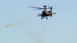 AH64 Apache Helicopter in Action  Rocket Launch Machine Gun Live Fire [upl. by Laira]