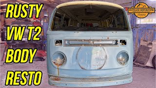 Digging into the 1976 Classic VW Type 2 Bay Window Body Restoration [upl. by Maxentia107]