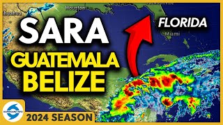 Sara over Belize Remnants will affect Florida Mississippi and Alabama by midweek [upl. by Wartow]