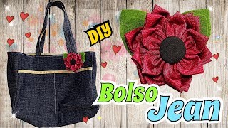 DIY Como hacer Bolso de Jean forrado Tutorial de costura Facil Hobby [upl. by Ellinnet]