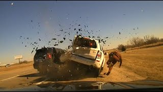 Dashcam video shows Oklahoma trooper being thrown after collision during traffic stop [upl. by Nerine832]