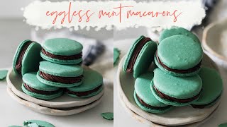 HOW TO MAKE EGGLESS MACARONS WITHOUT ALMOND FLOUREggless Mint Macarons With Dark Chocolate Ganache [upl. by Redle]