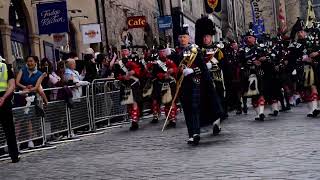 The Atholl Highlanders amp Lonach Highlanders march down the Royal Mile  5 July 2023 [upl. by Athey836]