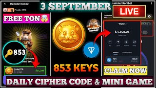 Hamster Kombat Mini game 3 September  Key कैसे unlock करे   Hamster Kombat Today KeyDaily Cipher [upl. by Claudette]