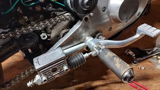 Pt16 1979 Harley Ironhead Sporster sprocket cover cut rear brake master cylinder swap [upl. by Sirred]