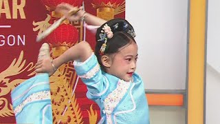 Young performer previews Lion Dance for Chinese Lunar New Year [upl. by Aicilegna]