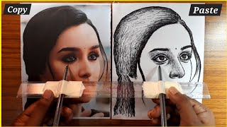 Amazing Drawing Technique  You can also try it 😁  Shraddha Kapoor [upl. by Ariat231]