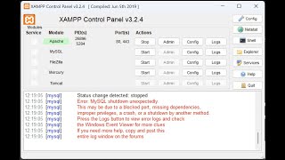 MYSQL XAMPP MySQL Cant Start Server Shutdown [upl. by Ardnaeed35]