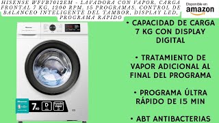 Hisense WFVB7012EM  Lavadora con Vapor Carga Frontal 7 Kg 1200 rpm 15 Programas Control [upl. by Carbo]