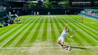 Denis Shapovalov vs Brandon Nakashima at 2022 Wimbledon second round court level [upl. by Nydroj31]