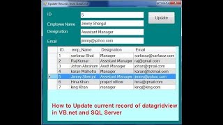 How to Update current record of datagridview in VBNet and SQL Server [upl. by Tedmann]