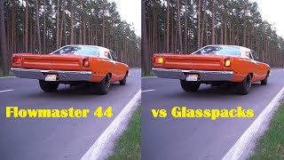 Flowmaster vs Glasspacks V8 Big Block 440cui 3 inch Exhaust Plymouth Roadrunner Cherry Bomb [upl. by Natal]