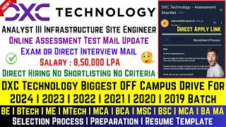 DXC Technology Biggest Hiring 2024 2023 20222018 Batch Direct Test or Interview Salary 85 LPA [upl. by Aicinod217]