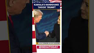 Kamala Harris Walks Over To Trump To Introduce Herself Trumps Famous Handshake Missing [upl. by Ahsotan]